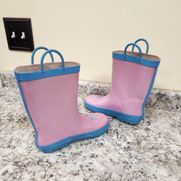 Disney Girls Frozen Anna Elsa Rainboots Flat Heel Rain Boots Size 13/1 - Picture 7 of 9